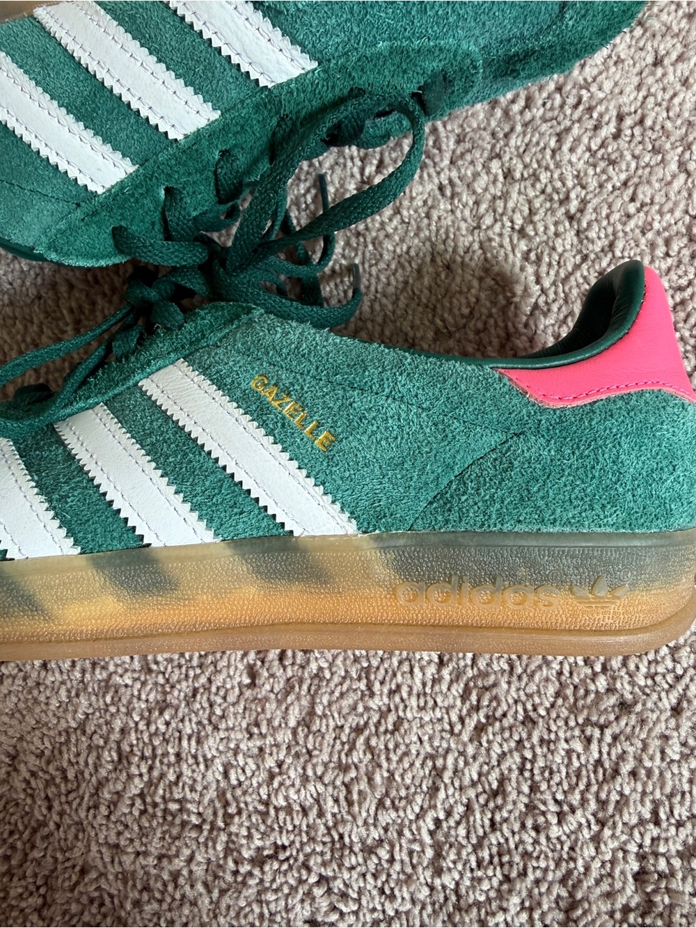adidas Gazelle Green White Pink Suede Sneakers - Picture 15 of 15
